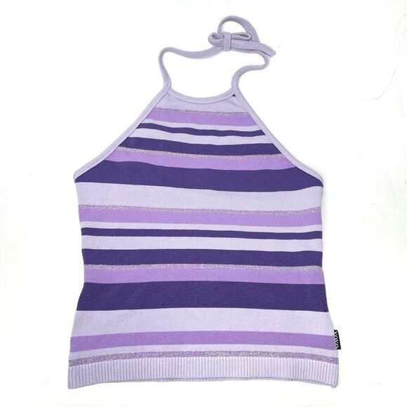 XOXO Tops - Vintage XOXO Jeans Juniors Crop Top Medium Purple Striped Halter Boho Y2K 1990s